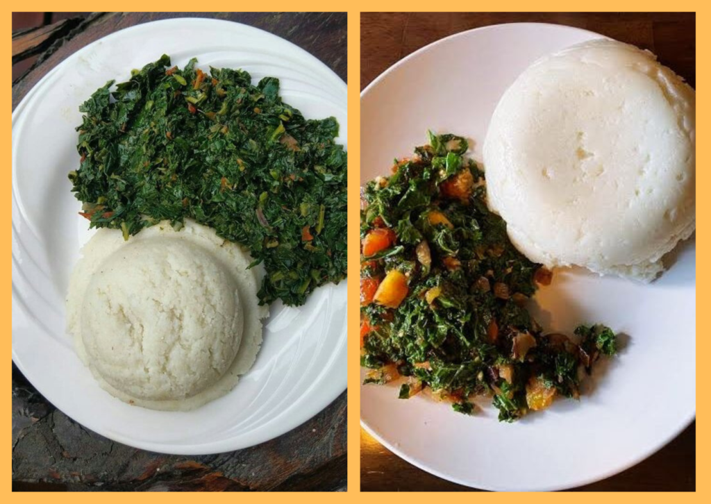 A collage of Ugali and Sukuma wiki
