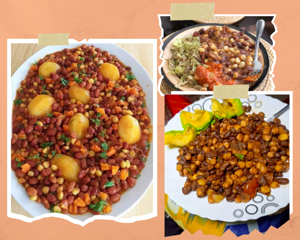 A collage of Githeri served with various side dishes